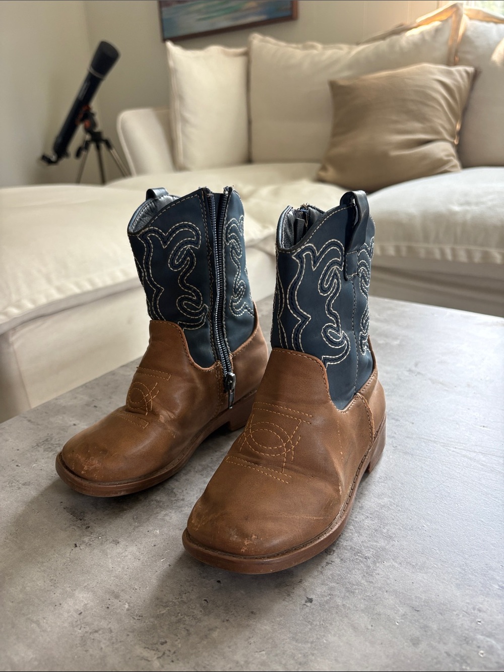 Kids Two-Tone Brown and Black Western Zip Boots